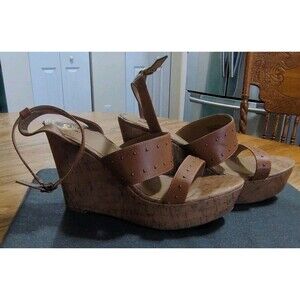 Report Ankle Strap Open Toe Wedges Tan - SZ 11